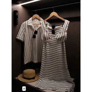 Set đồ đôi đi biển áo sơ mi form rộng kẻ sọc kèm váy hai dây chân ống dáng dài xinh  cá tính cho các cặp – BaoTrang.clot