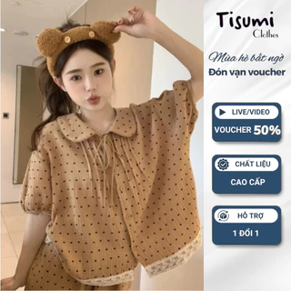 Đồ ngủ nữ,bộ pijama sang chảnh nâu chấm bi cực xinh mix quần dài hoặc đùi siêu hot Tisumi Clothes HCOM25475