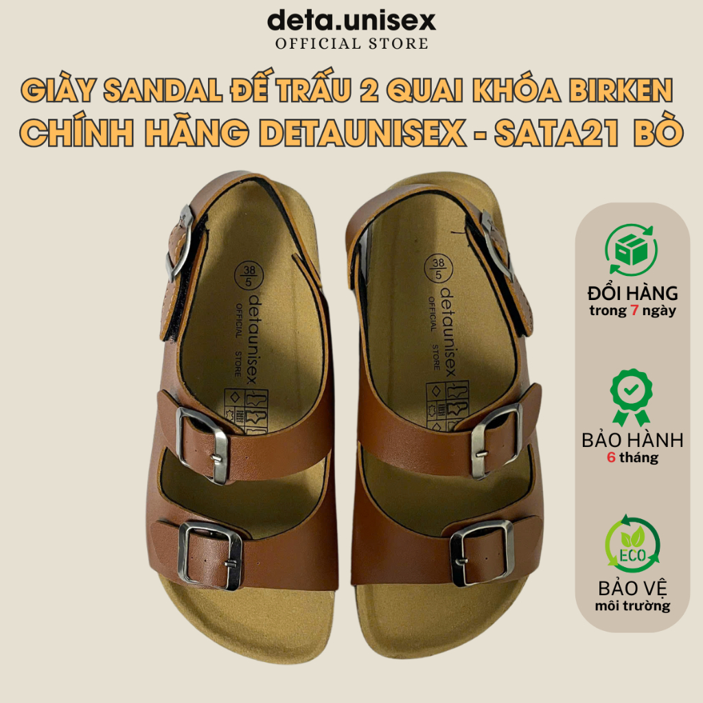 Giày dép đế trấu sandal quai ngang 2 khoá Detaunisex - SATA21B