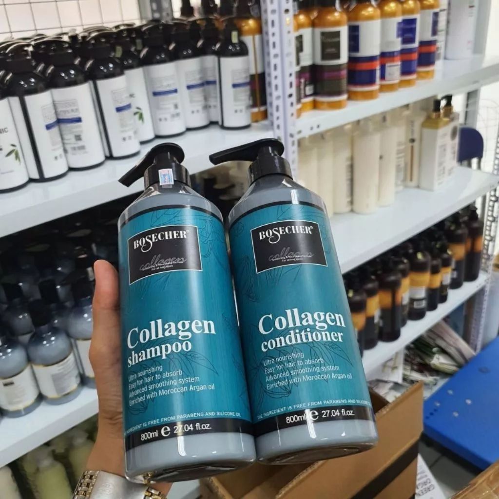 Lẻ dầu gội lẻ xả Collagen Bosecher 800ml giúp hỗ trợ tóc mềm mại giảm rụng tóc, giảm gàu, giảm dầu