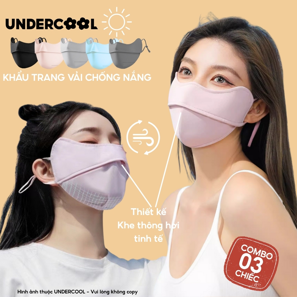 COMBO 3 Khẩu Trang Vải Chống Nắng UV 5D UNDERCOOL UPF+ Unisex Chống Nắng Chính Hãng, Vải Lụa Băng Mềm Mịn Mát CB08-KT03