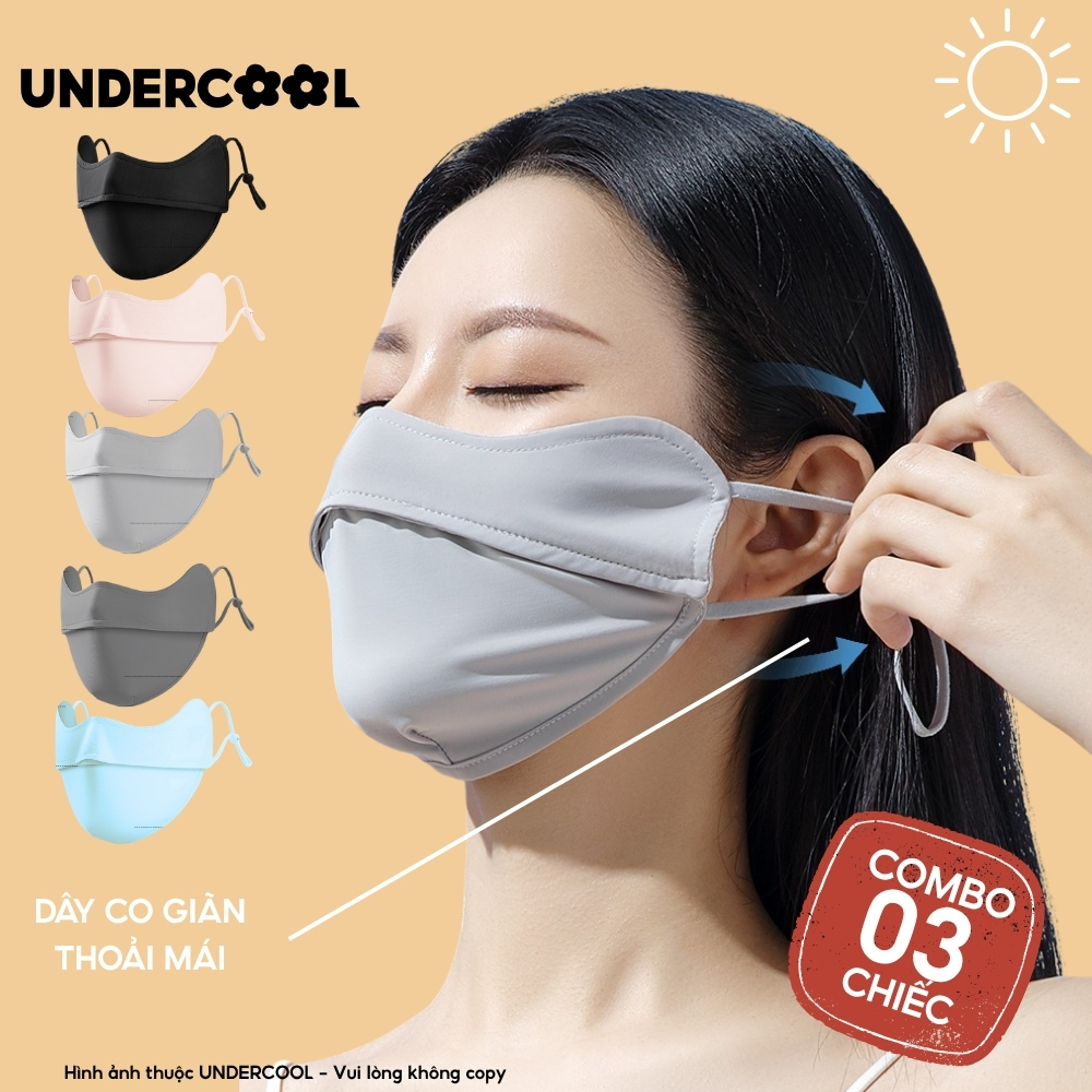 COMBO 3 Khẩu Trang Vải Chống Nắng UV 5D UNDERCOOL UPF+ Unisex Chống Nắng Chính Hãng, Vải Lụa Băng Mềm Mịn Mát CB08-KT03