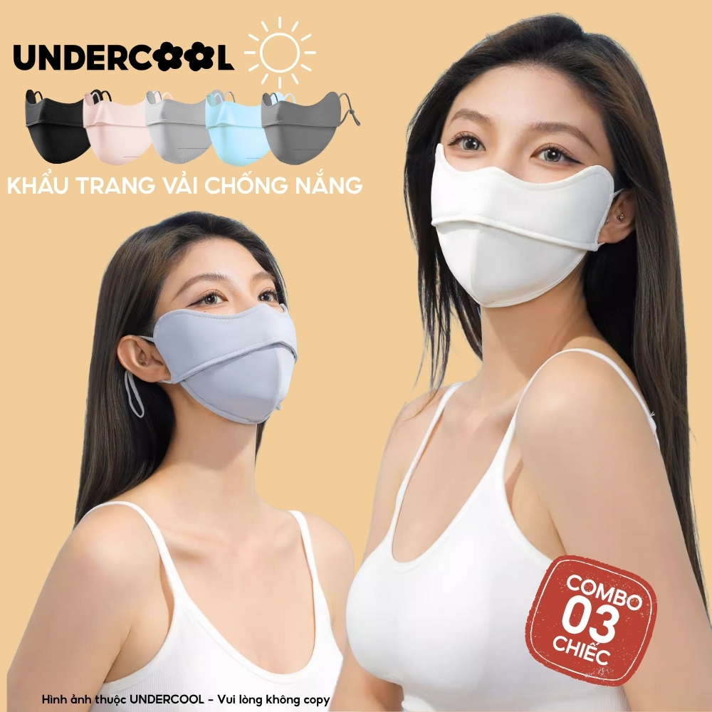 COMBO 3 Khẩu Trang Vải Chống Nắng UV 5D UNDERCOOL UPF+ Unisex Chống Nắng Chính Hãng, Vải Lụa Băng Mềm Mịn Mát CB08-KT03