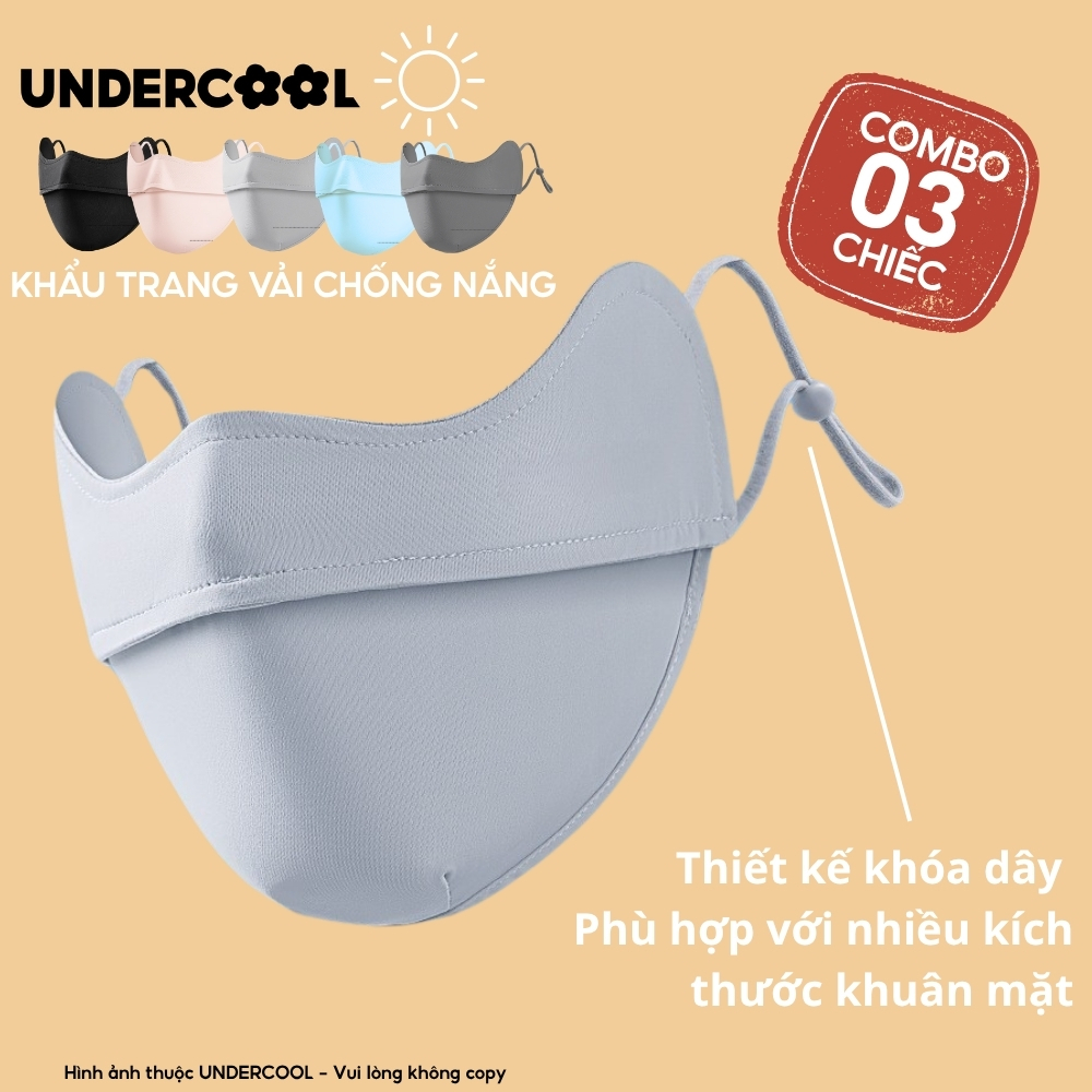 COMBO 3 Khẩu Trang Vải Chống Nắng UV 5D UNDERCOOL UPF+ Unisex Chống Nắng Chính Hãng, Vải Lụa Băng Mềm Mịn Mát CB08-KT03