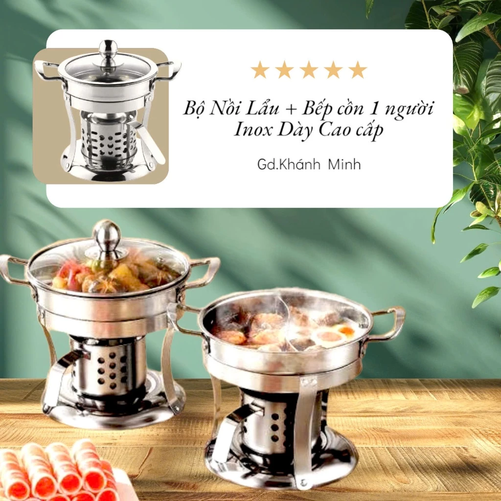 Bộ Nồi Lẩu + Bếp Cồn Inox Mini Dành Cho 1 Người Cao cấp, An Toàn, Tiện Dụng Đi Du Lịch, Dã Ngoại<br />

