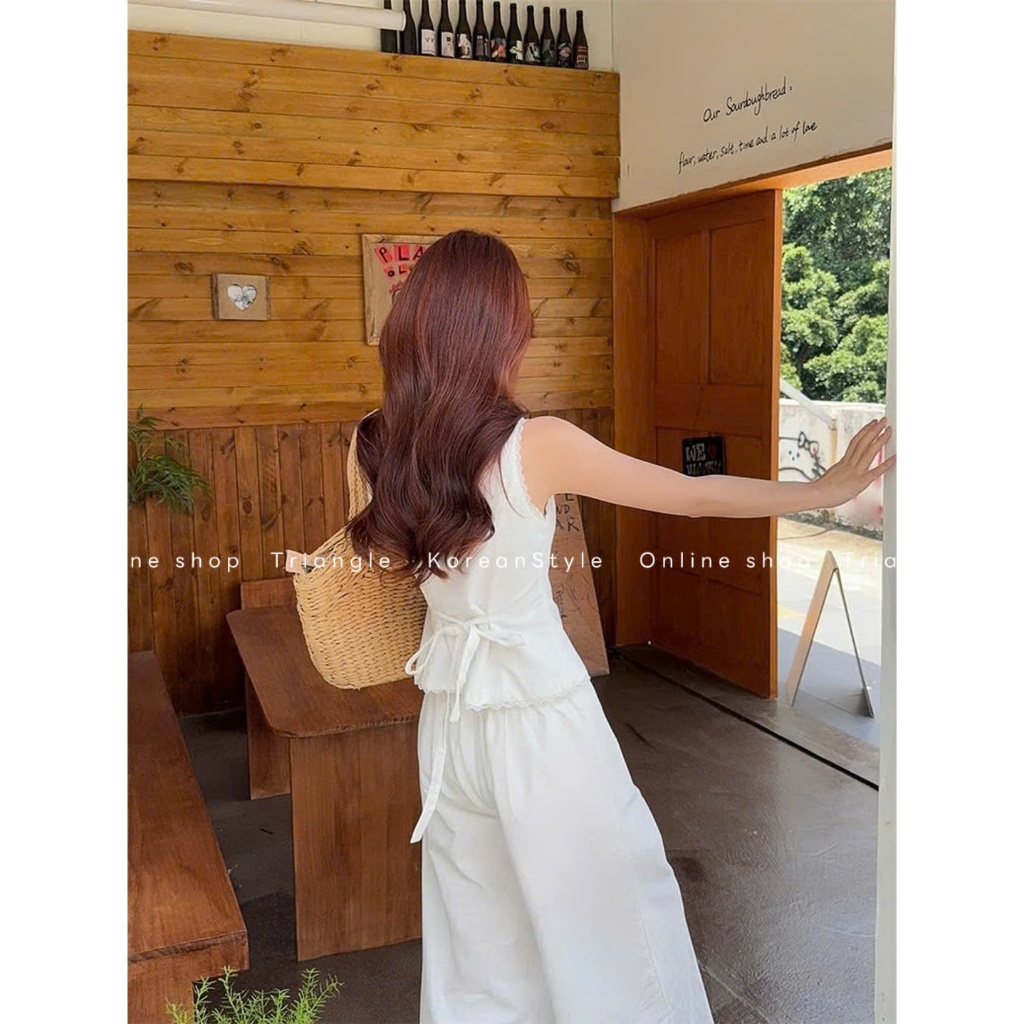 Triangle - Avocado Set (Giá thanh lý, không hoàn) - Set áo gile mix quần ống rộng phối ren