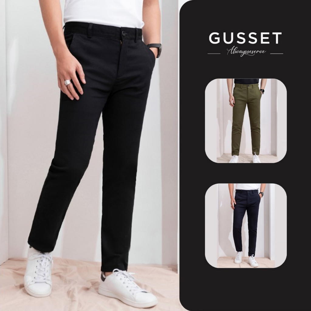 Quần dài nam ống côn vải kaki dày dặn quần tây trắng đen dáng slimfit GUSSET