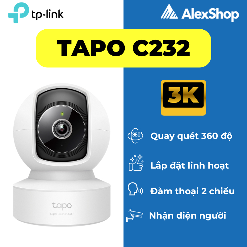 5M] Camera Wifi Tapo C232 5M Trong Nhà, Xoay 360 Độ, AI Thông Minh
