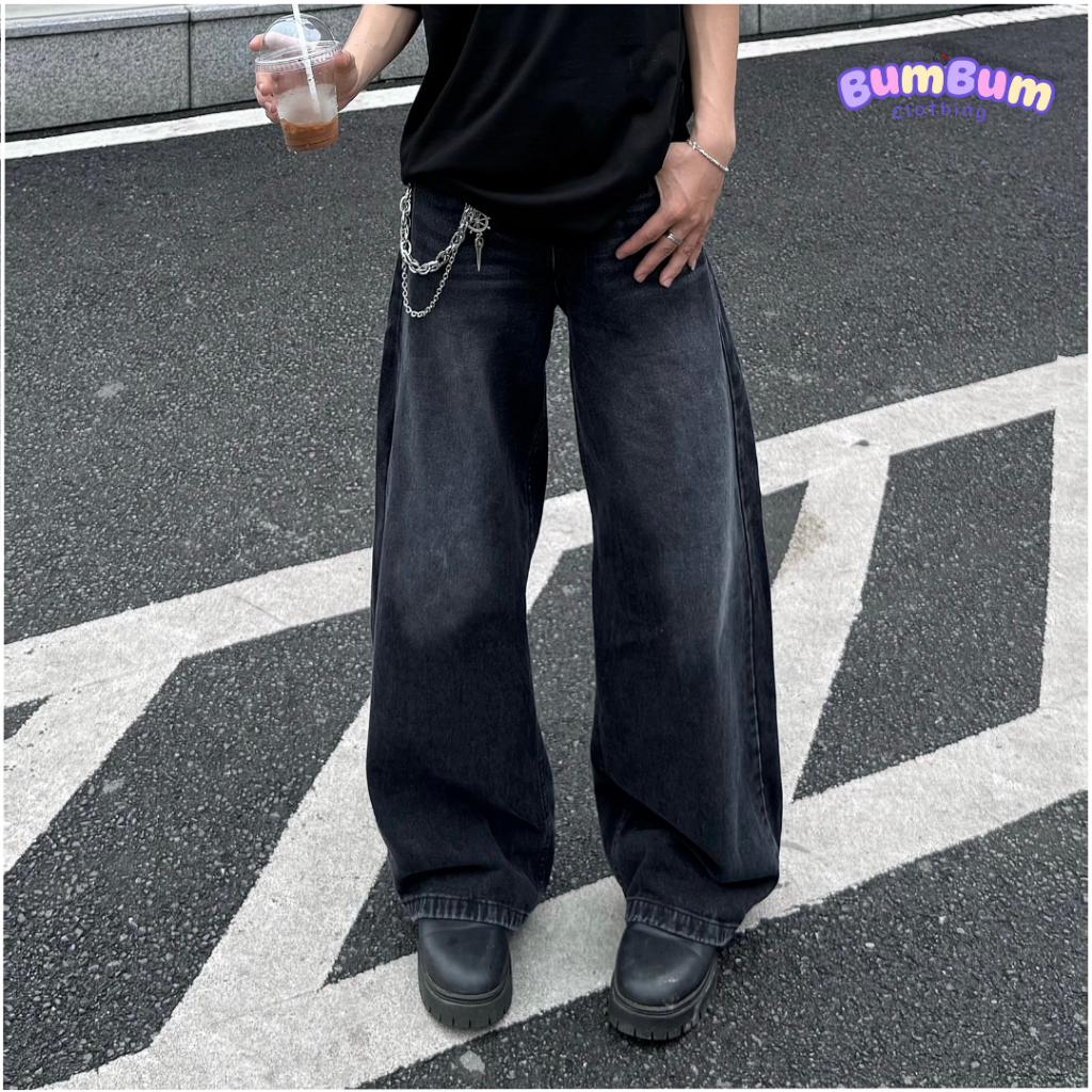 (DEAL MỞ BÁN)Quần Jean ống rộng, Unisex Nam Nữ Bum Bum Clothing