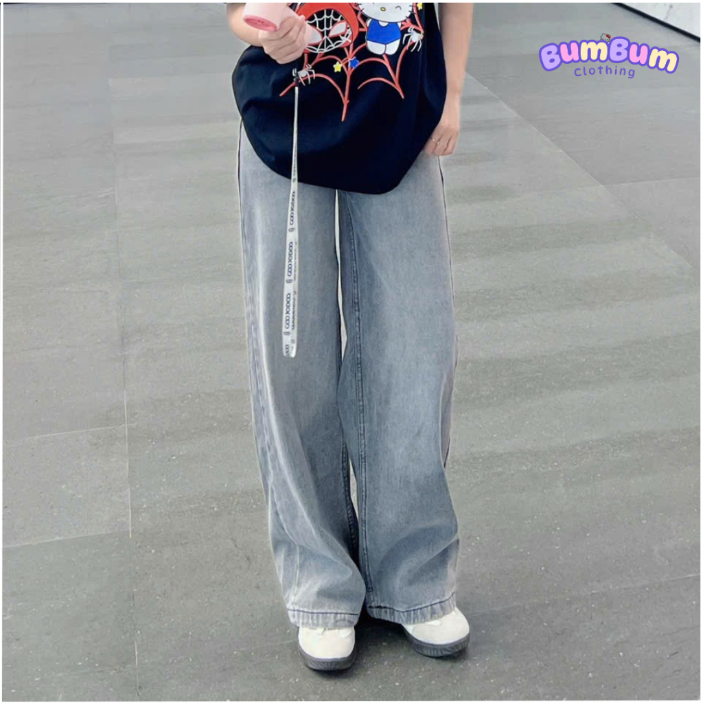 (DEAL MỞ BÁN)Quần Jean ống rộng, Unisex Nam Nữ Bum Bum Clothing
