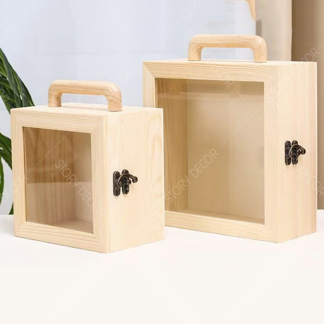 Hộp gỗ khóa cài có tay cầm sang trọng và đẹp, hộp đựng quà tết, đựng phụ kiện đa năng nhiều kích thước