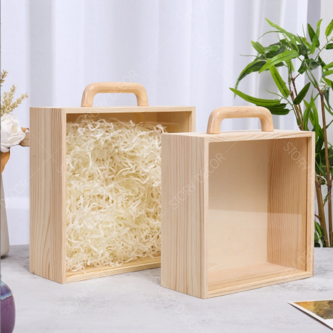 Hộp quà tết, hộp gỗ nắp mica có tay cầm, hộp quà cao cấp, Hộp gỗ nắp trượt đa năng