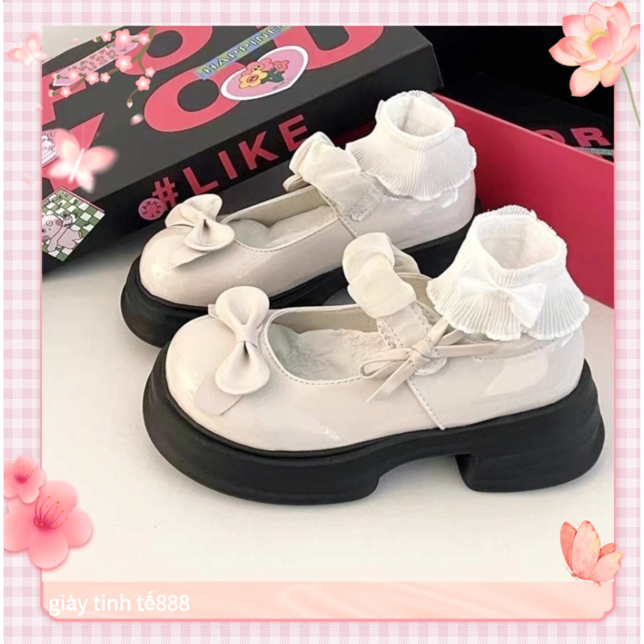 🔥Còn hàng🔥Lolita Giày Búp Bê Nữ 5p Mũi tròn Đế dày Thiết kế hình nơ(size35-40)