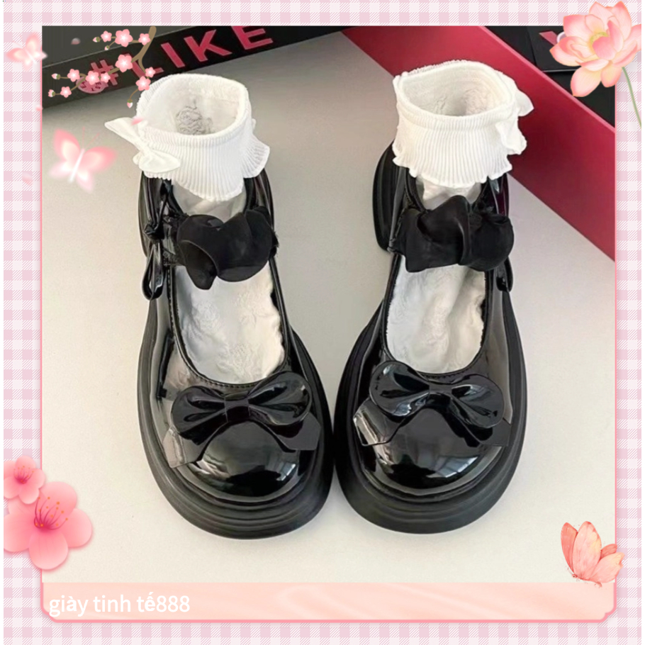 🔥Còn hàng🔥Lolita Giày Búp Bê Nữ 5p Mũi tròn Đế dày Thiết kế hình nơ(size35-40)