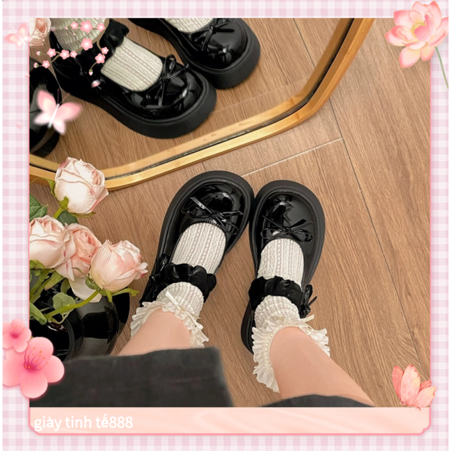 🔥Còn hàng🔥Lolita Giày Búp Bê Nữ 5p Mũi tròn Đế dày Thiết kế hình nơ(size35-40)