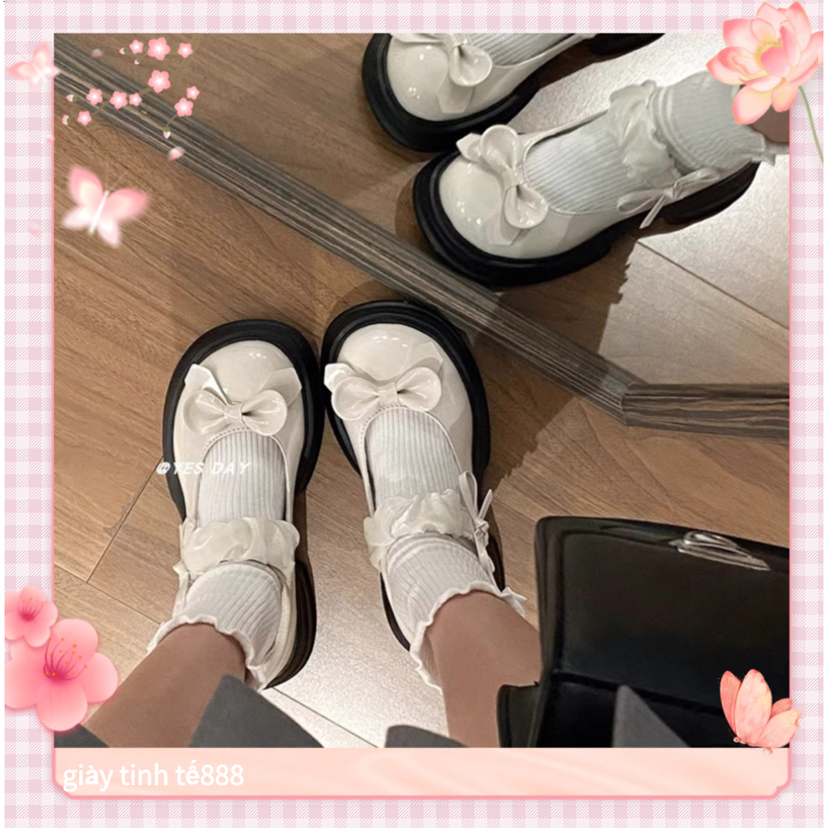 🔥Còn hàng🔥Lolita Giày Búp Bê Nữ 5p Mũi tròn Đế dày Thiết kế hình nơ(size35-40)