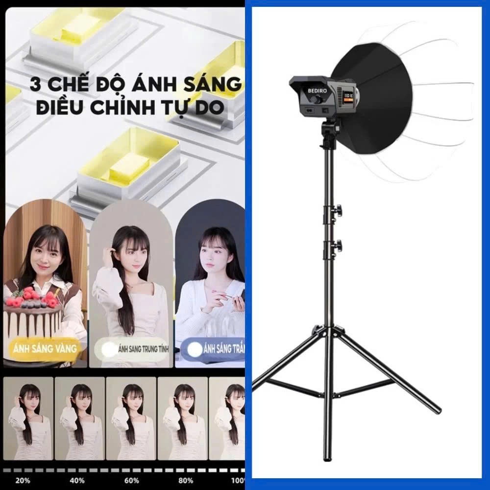 Combo đèn livestream chuyên nghiệp Đèn livestream rl45cm, đèn softbox vuông 50x70 chân linco ,đèn cầu bedio  2m8