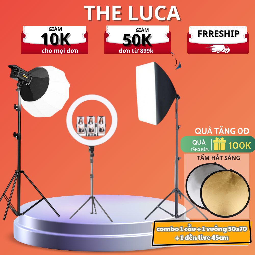Combo đèn livestream chuyên nghiệp Đèn livestream rl45cm, đèn softbox vuông 50x70 chân linco ,đèn cầu bedio  2m8