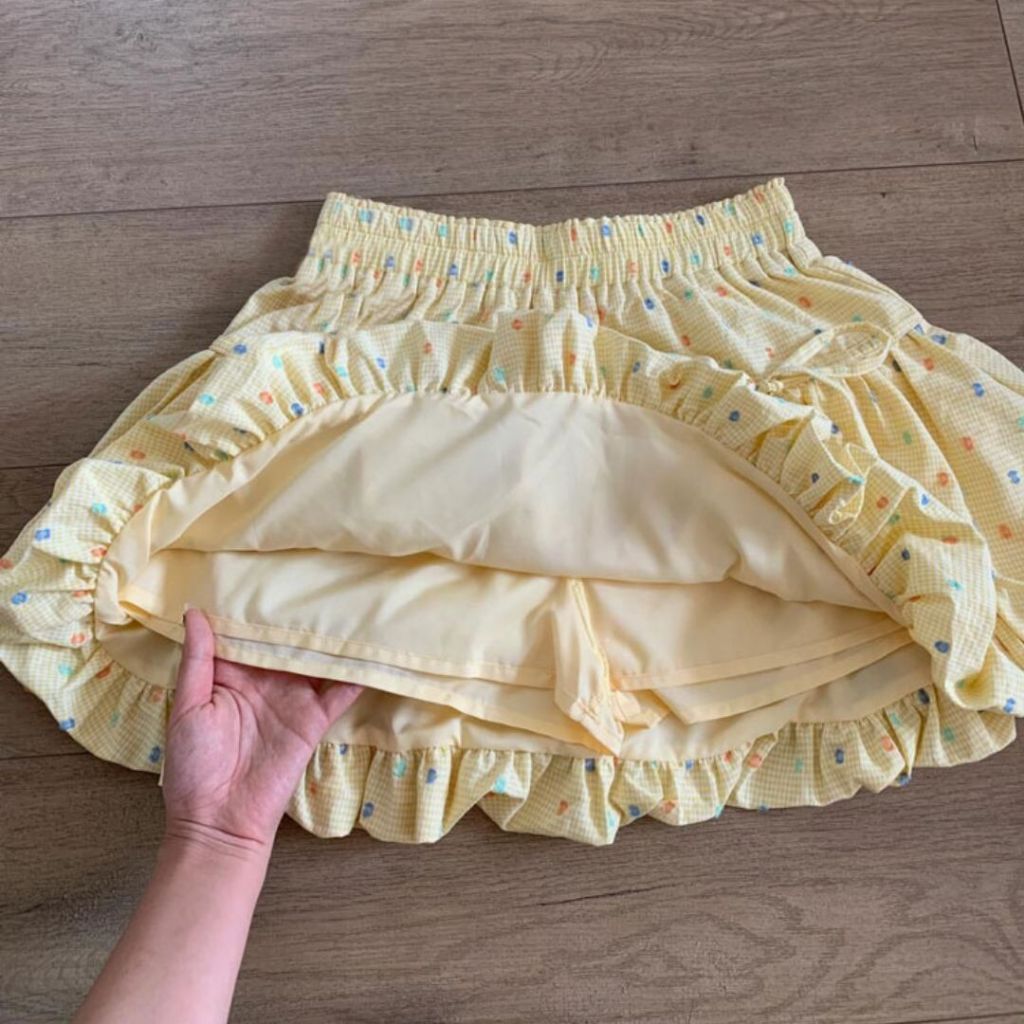TudoQuinzy Chân váy nữ bí phồng họa tết hoa đính nơ dáng xòe công chúa chân váy ngắn xòe phối nơ dáng phồng có lót trong