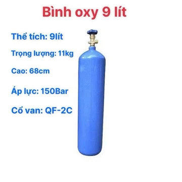 Bình oxy 9 lít, Bình oxy 10kg, Bình chứa khí, Vỏ bình mới 90%, Đồng hồ mới 100%