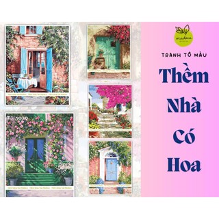 [TỔNG HỢP] Tranh tô màu theo số 40x50cm đã căng khung Thềm nhà có hoa