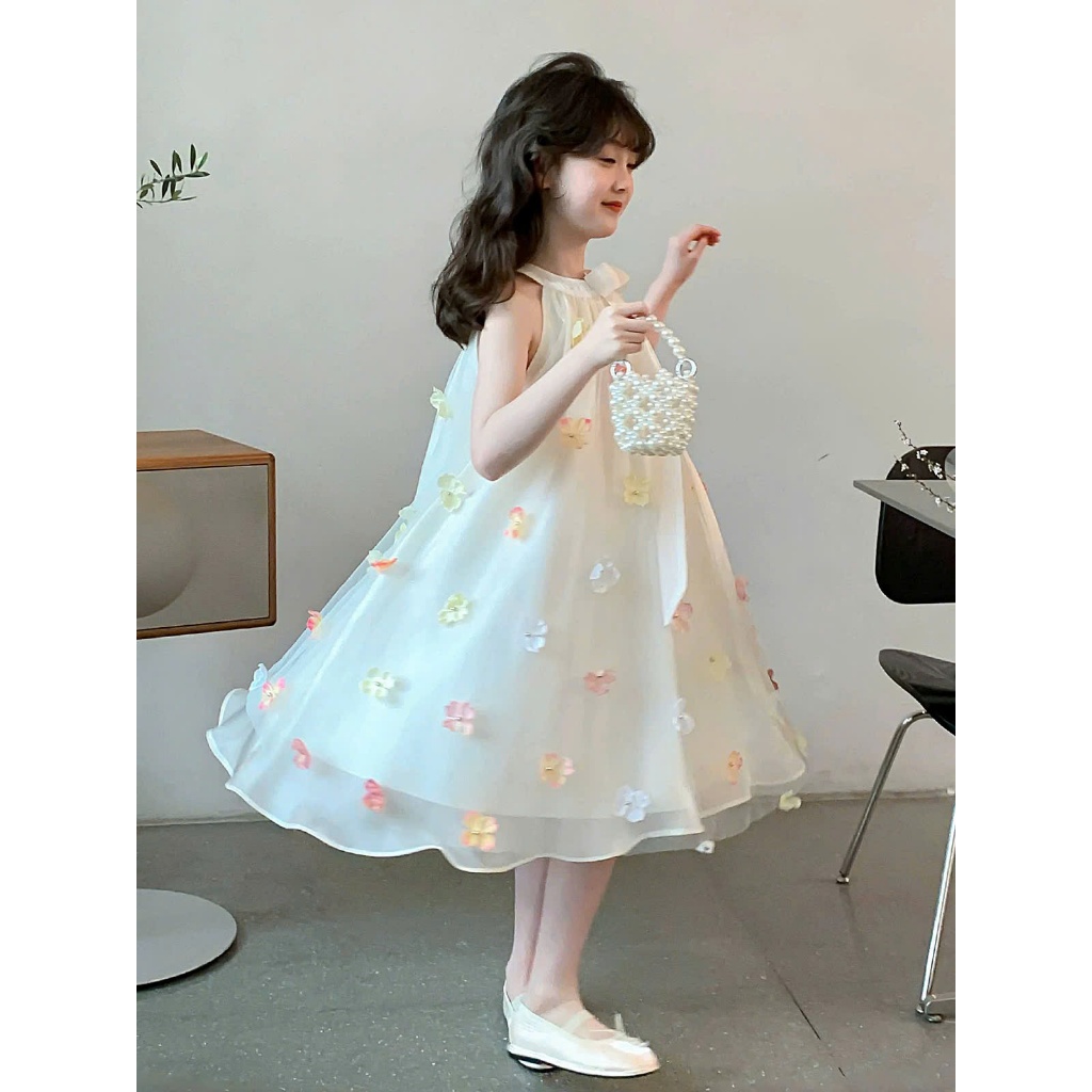 Đầm thiết kế bé gái đính hoa thủ công, váy công chúa bé gái, đầm đi tiệc sinh nhật bé gái size đại