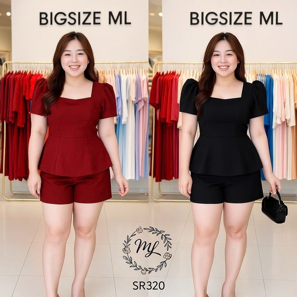 Sét bộ bigsize công sở thun poly phối tay bồng cổ vuông sang xinh nhẹ nhàng che dáng cực chuẩn SR320