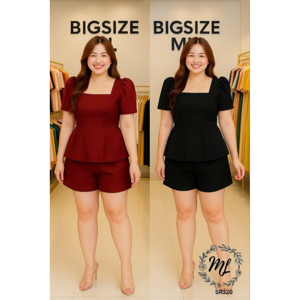 Sét bộ bigsize công sở thun poly phối tay bồng cổ vuông sang xinh nhẹ nhàng che dáng cực chuẩn SR320