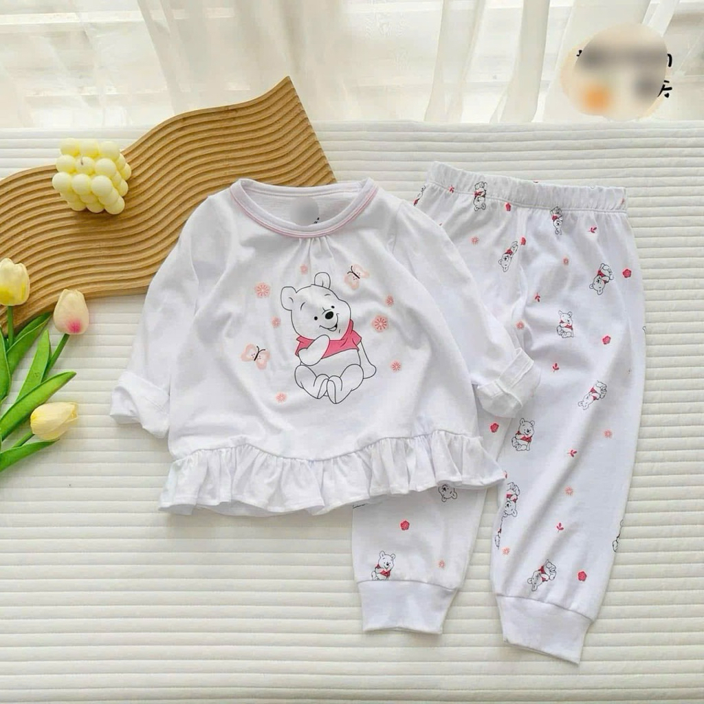 Set bộ quần áo cotton bé gái C6017 in hình gấu cute 2-7 tuổi 2 màu đồ trẻ em mặc thu đông