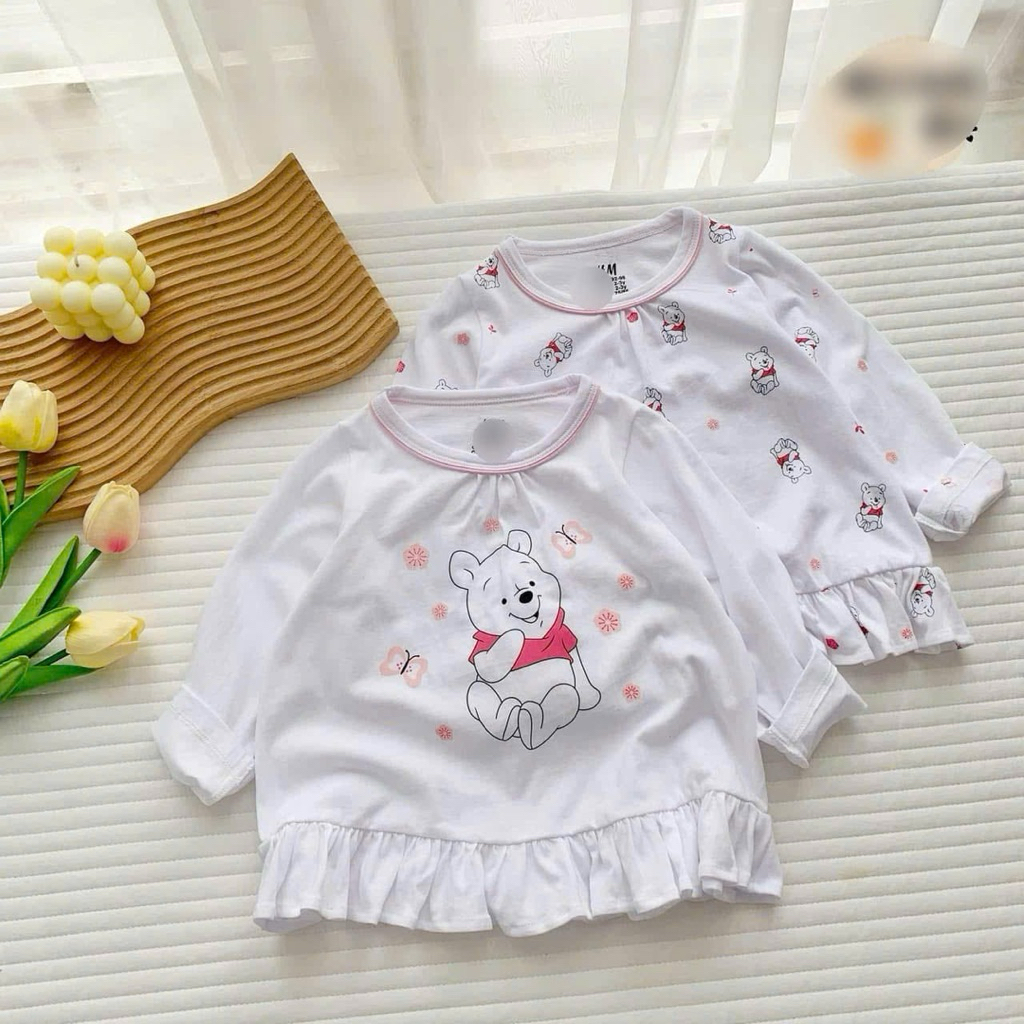 Set bộ quần áo cotton bé gái C6017 in hình gấu cute 2-7 tuổi 2 màu đồ trẻ em mặc thu đông