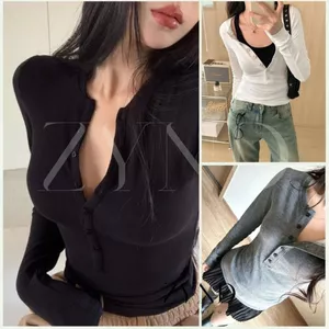 ÁO THUN BODY DÀI TAY ZYND Áo thun có cúc ngực ôm body tôn dáng vải mịn -AT-M129