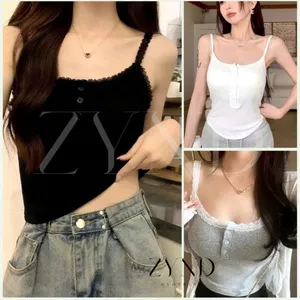 ÁO 2 DÂY ZYND - Áo 2 dây viền ren crop phối 3 cúc ngực ôm body nữ - DC-M707