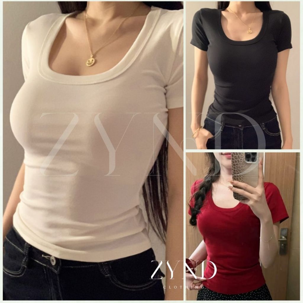 Áo thun babytee cổ vuông dáng basic form ôm body chất tăm cotton AT-M01_ ZynD Clothing