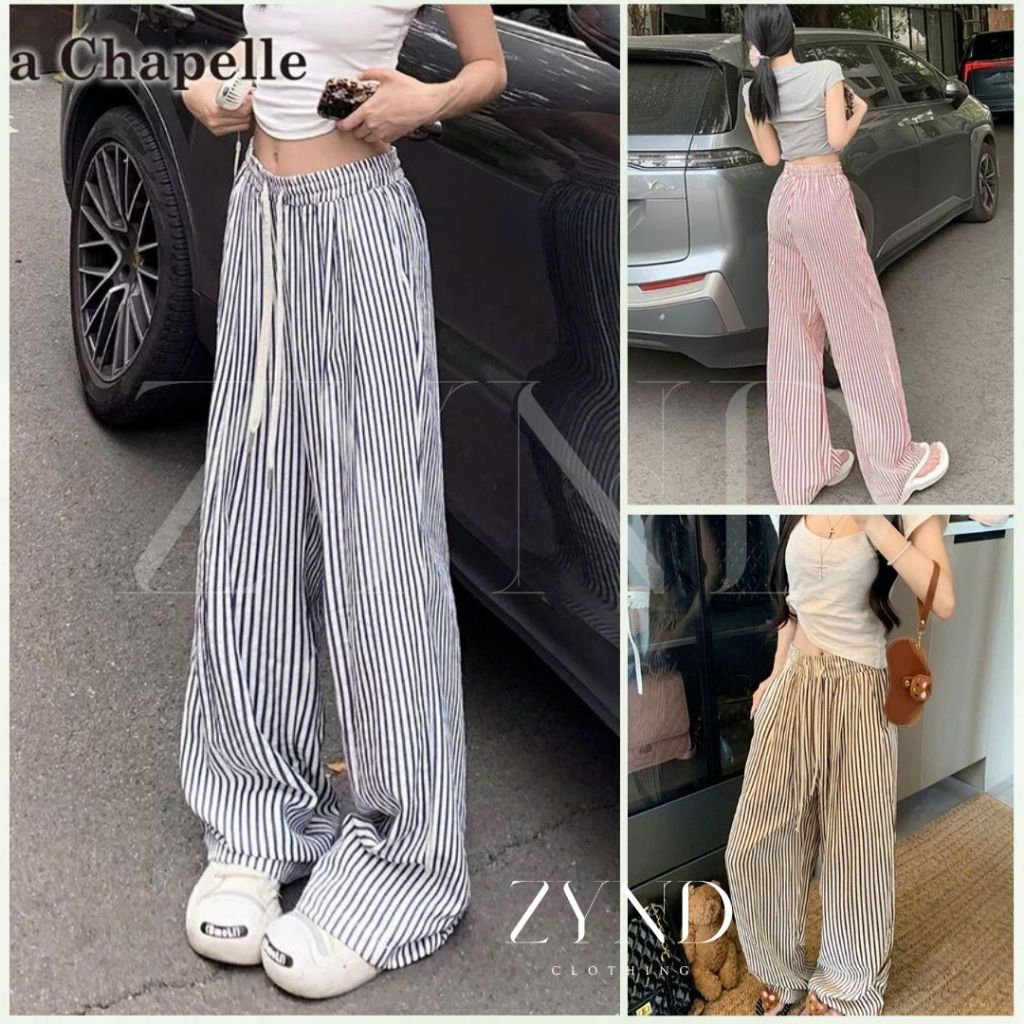 Quần kẻ sọc ZYND - Quần kẻ sọc vải đũi xốp ống siêu rộng cạp cao unisex -AD-M031
