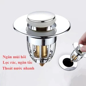 Nút Nhấn Xả Lavabo Lõi Đồng / Lõi Nhựa – Ngăn Mùi, Lọc Rác, Chống Nghẹt, Phù Hợp Lỗ Xả 34–40mm