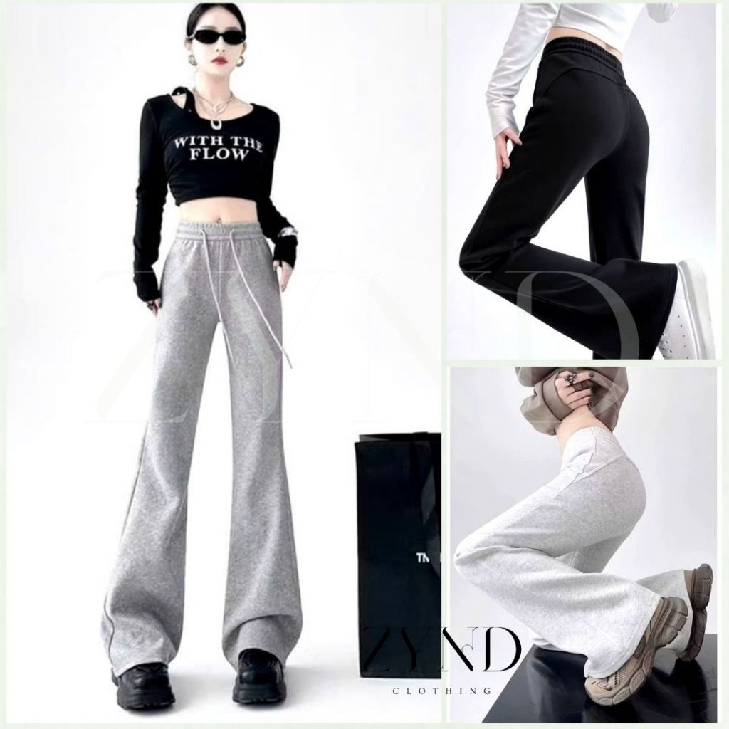 QUẦN NỈ LOE ZYND Quần nỉ ống loe nâng mông tôn dáng có dây rút -AT-M116