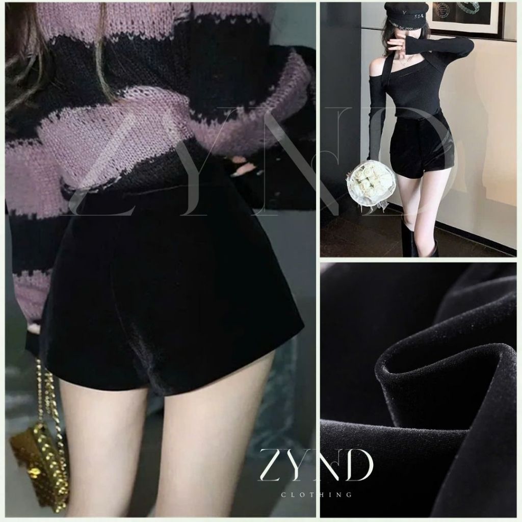 QUẦN SHORT NHUNG ZYND - Quần short cạp cao có lót trong tôn dáng-CĐ-M634