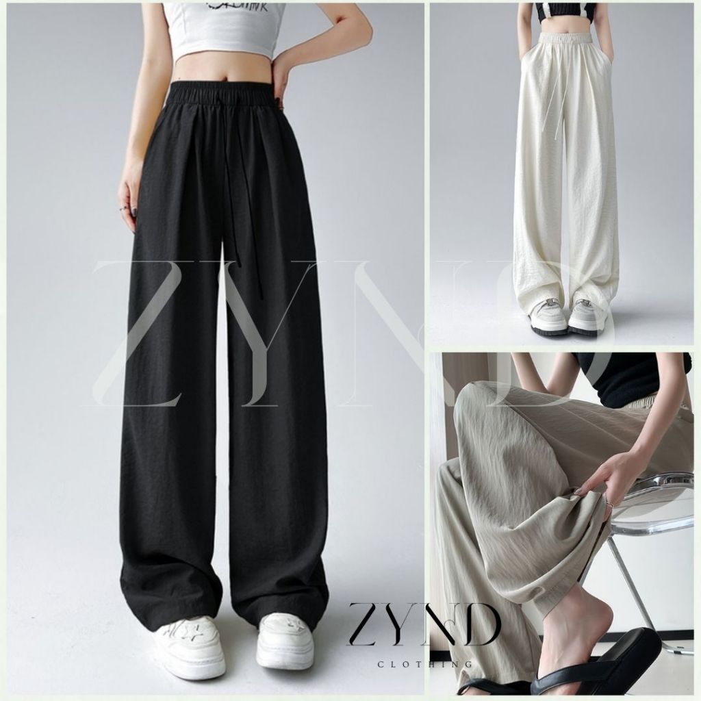 Quần gió nhăn ống rộng nữ kiểu quần suông hothit  mềm mịn mỏng mát AT-M119_ ZynD Clothing