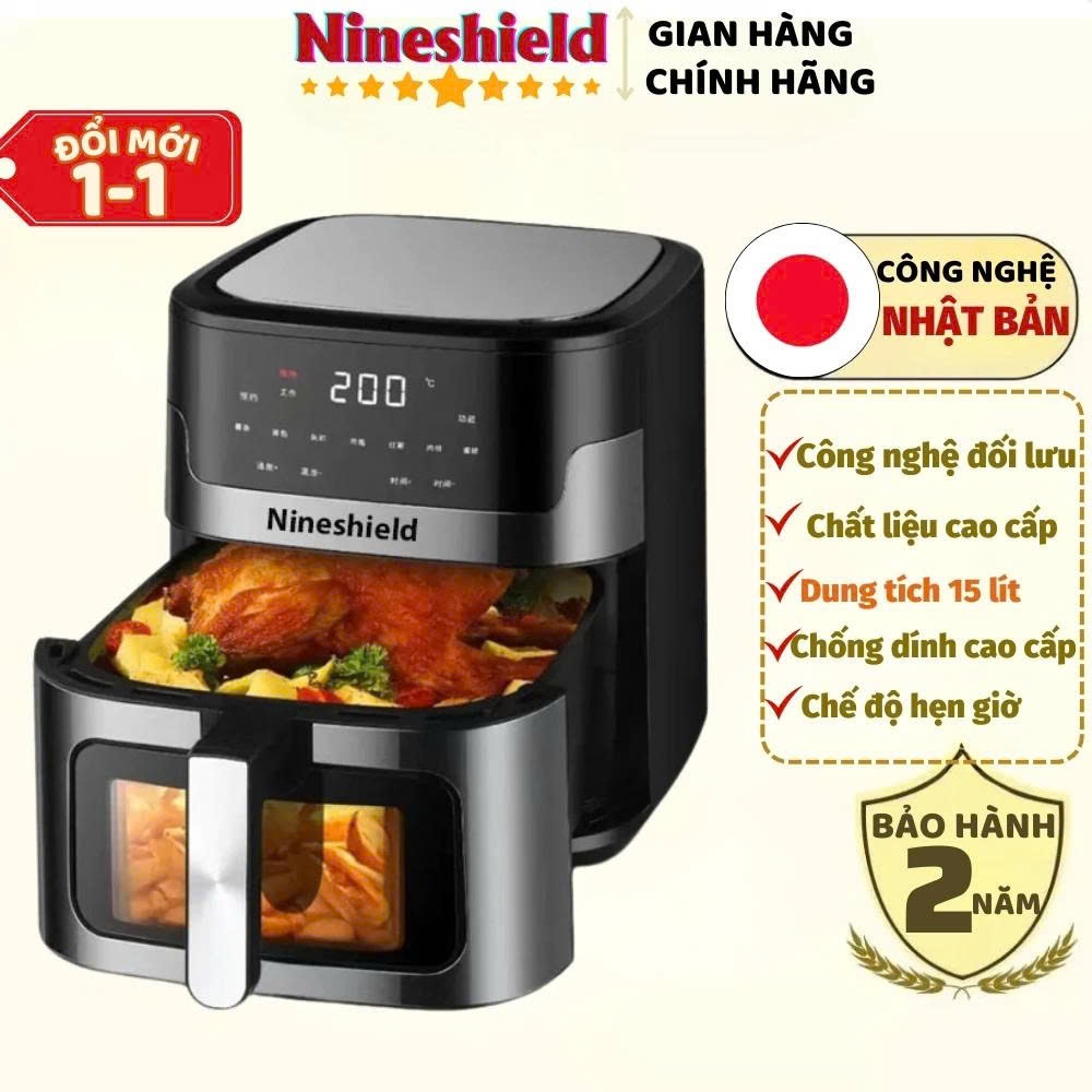 Nồi chiên không dầu Nineshield KB-9001M dung tích 15L nướng được cả con gàc công nghệ Nhật Bản Rapid Air hiện đại BH 12T | BigBuy360 - bigbuy360.vn