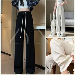 Quần vải ống rộng cho nữ, cạp cao sọc vân co giãn dáng dài giản dị AT-M110_ ZynD Clothing