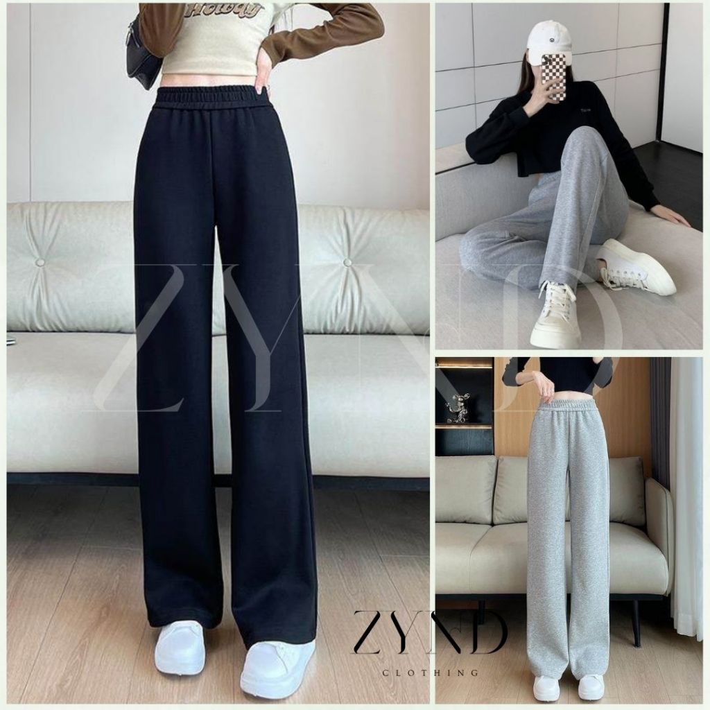 Quần suông nữ ống rộng cạp bo chun, hack eo siu nhỏ, quần suông nỉ da cá AT-M047_ ZynD Clothing
