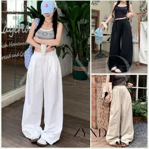 Quần ống rộng suông nữ cạp chun chất linen thô Trendy Ullzang Unisex AT-M086_ ZynD Clothing