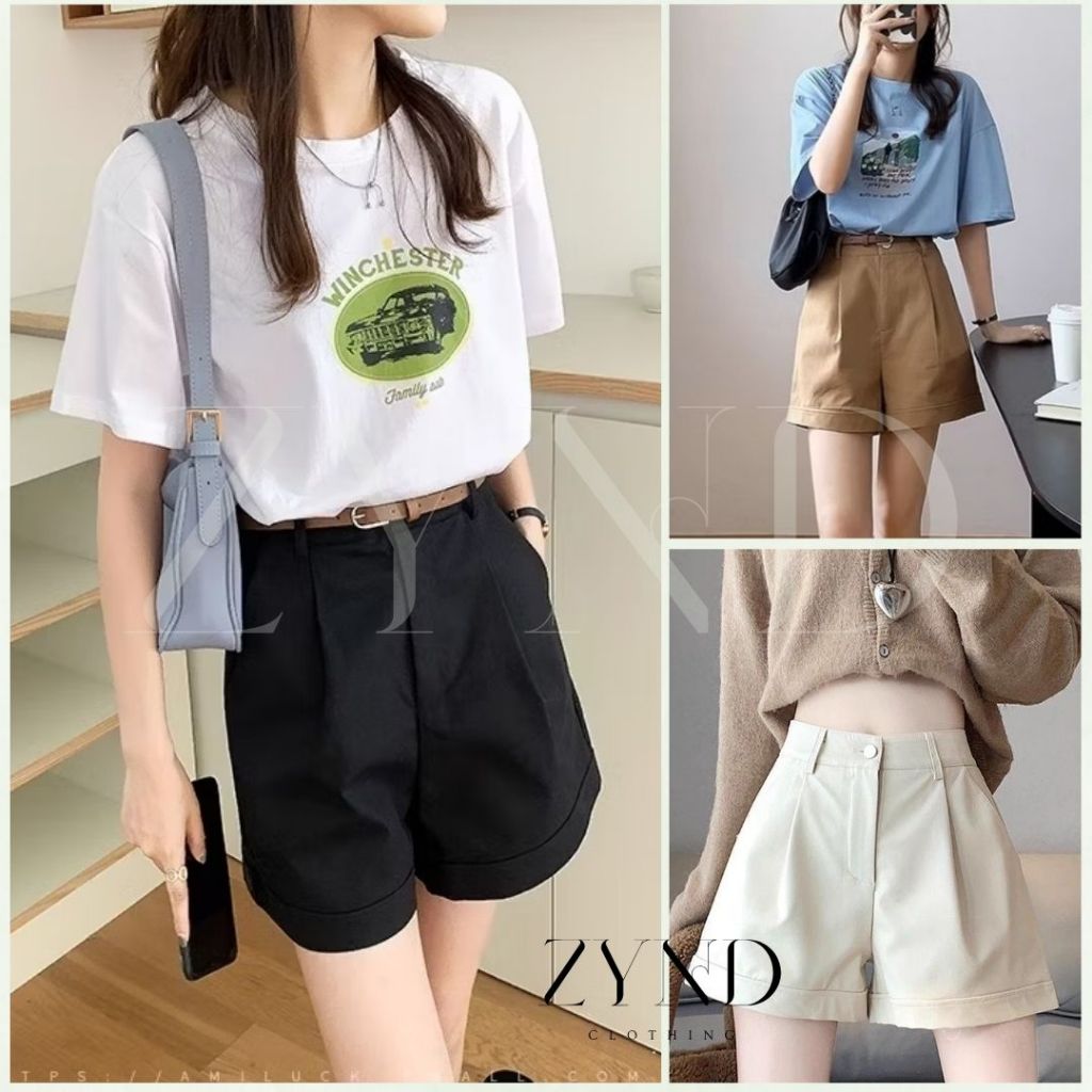 Quần short kaki gập gấu, quần đùi nữ cạp cao ống rộng cá tính AT-M36_ ZynD Clothing