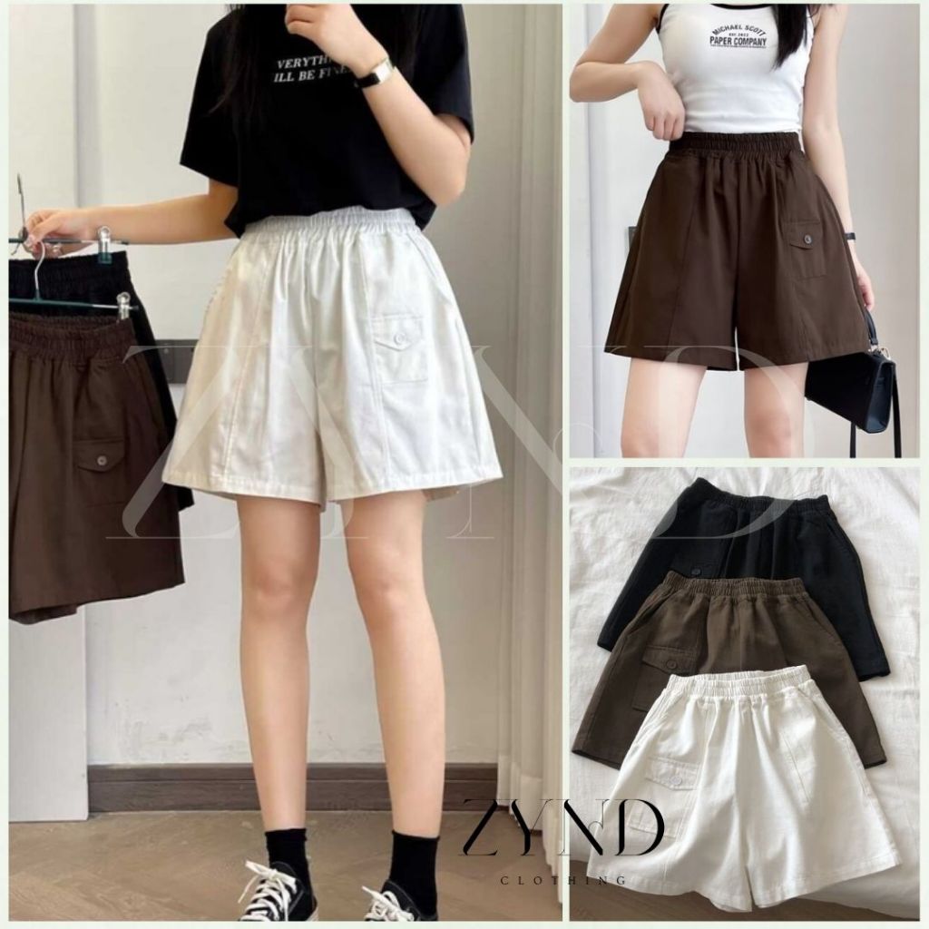 Quần short nữ vải kaki cao cấp túi hộp nhỏ cạp chun co giãn đa năng AT-M013_ ZynD Clothing