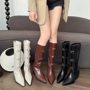 Giày Bốt Cao Cổ Maillard Mũi Nhọn Da Thật Thời Trang Ulzzang