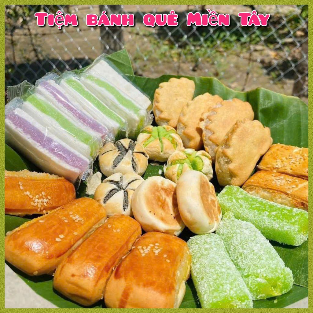 Set bánh quê Miền Tây mix nhiều loại hộp 500g 12cai gồm bánh xà lam dừa ...