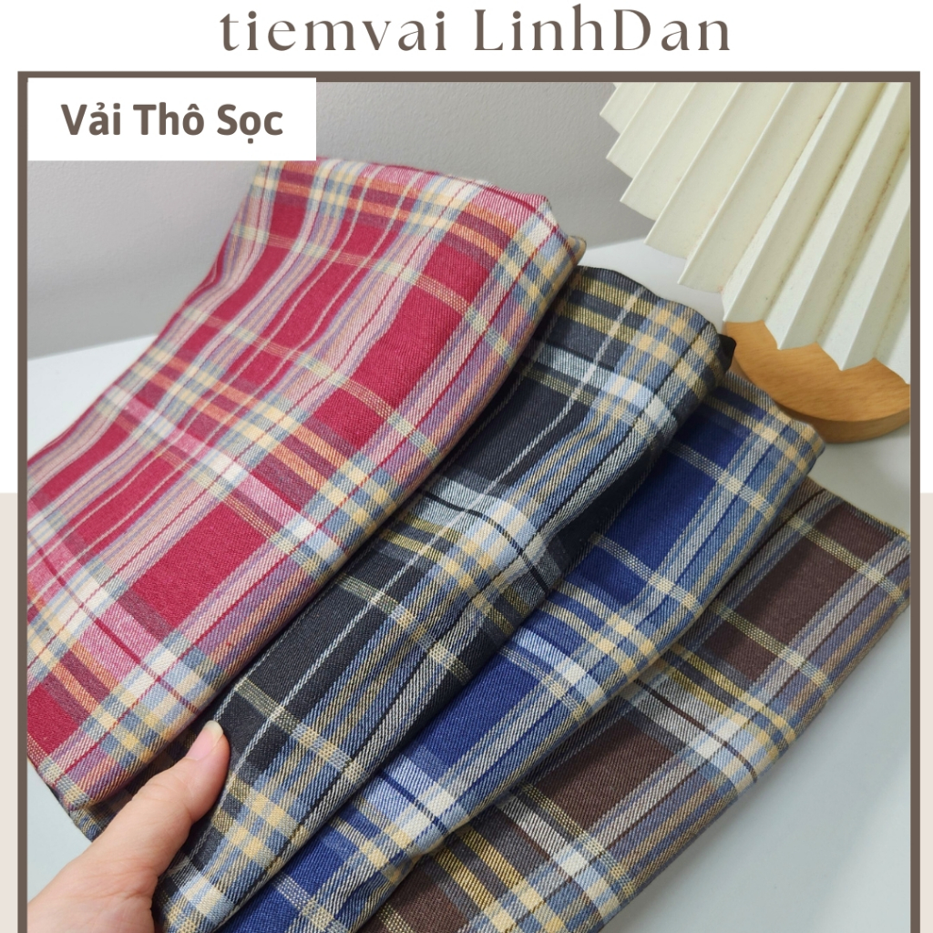MS15-Vải Caro thô cotton mêm may đầm váy, trang trí Noel, trải bàn, phụ ...