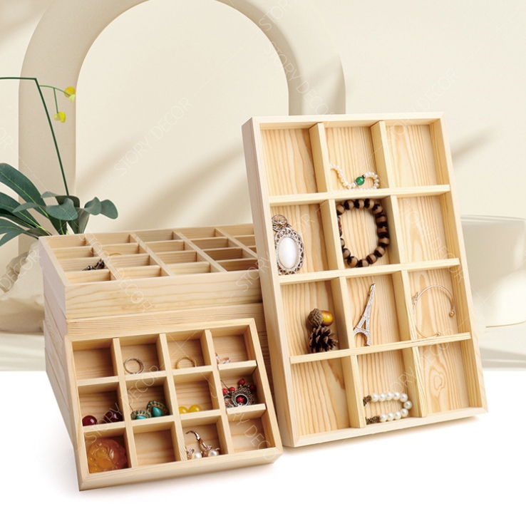 Khay gỗ chia nhiều ngăn để phụ kiện, trang sức, đồ lưu niệm, khay trưng bày bán hàng đa năng