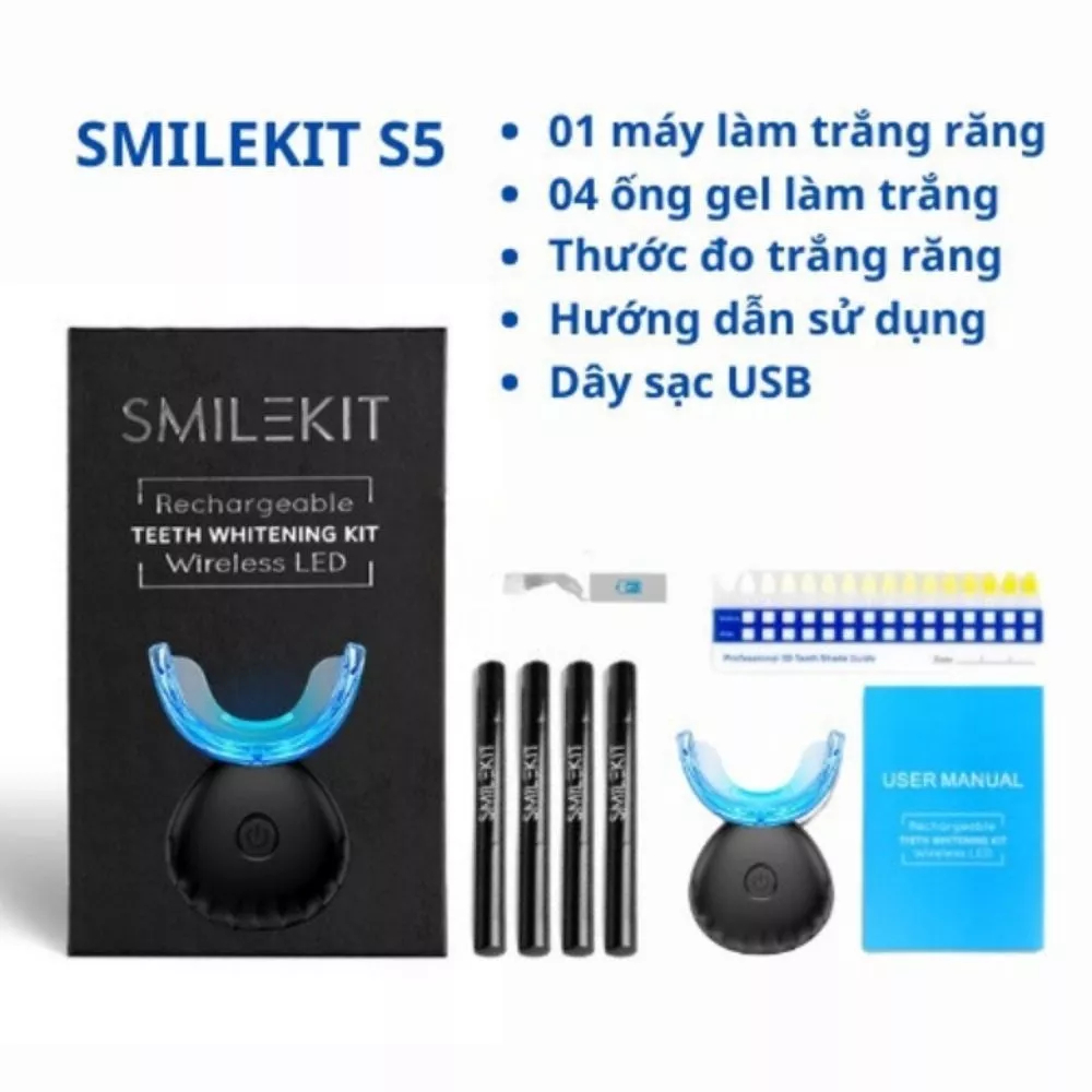 Máy Làm Trắng Răng SMILEKIT S5 Giúp Răng Trắng Sáng Hiệu Quả, An Toàn, Không Ê Buốt, BH 24 Tháng