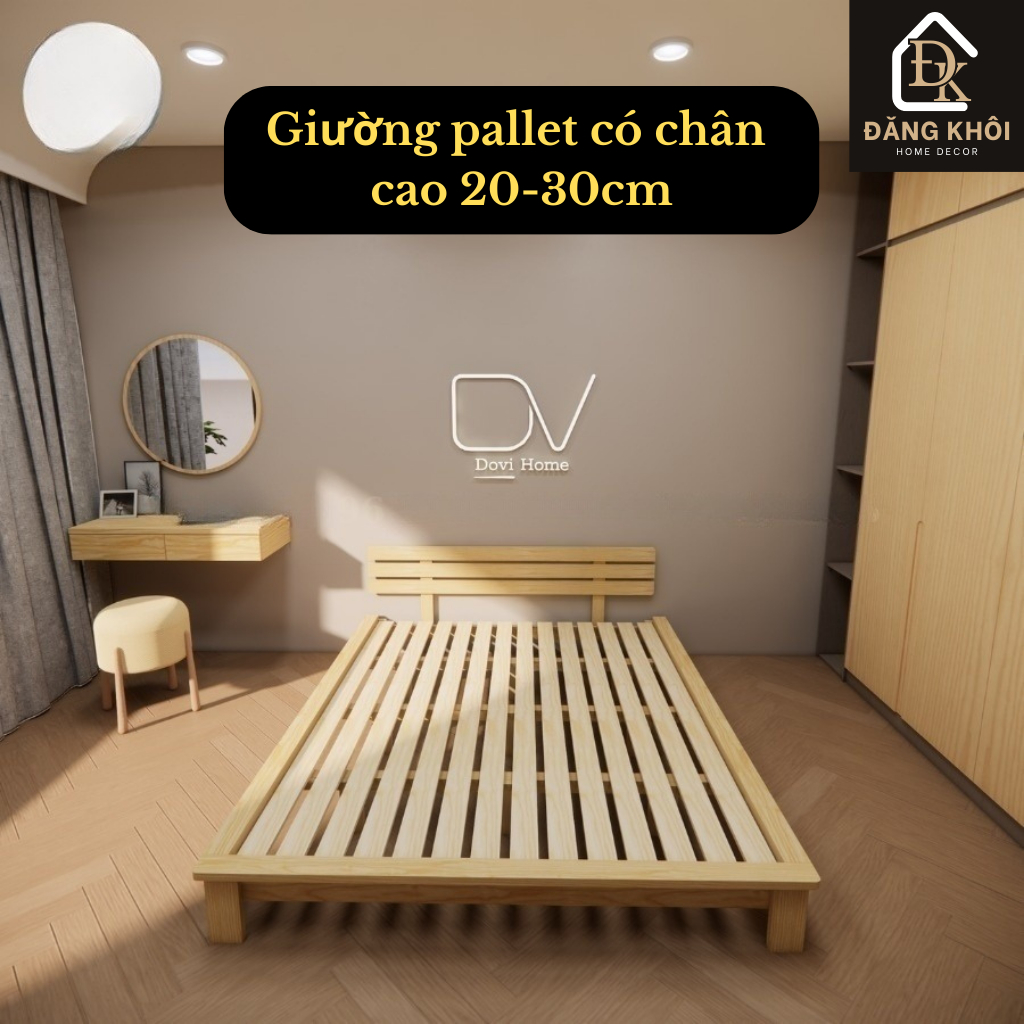 Giường Ngủ Gỗ Thông Tự Nhiên Cao 30cm, Bền Đẹp Nhiều Kích Thước HomeDecor